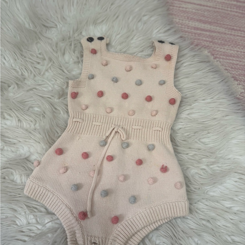 Adorable Pink Polka Dot Knit Baby Romper